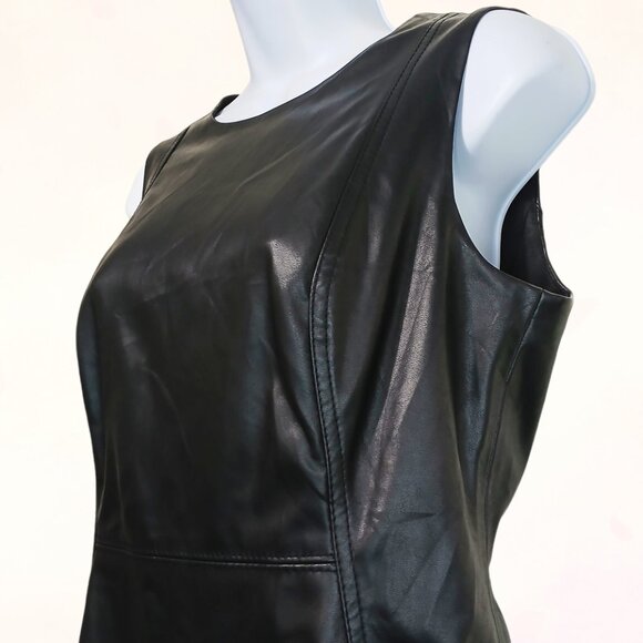 Calvin Klein Black Faux Leather Sleeveless Wiggle Pencil Sheath Petite Dress S.8 - Picture 4 of 15